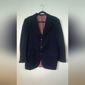 Vintage Cashmere Navy Blue Silk Lined 3 Pocket 3 Button Classic Preppy Blazer L